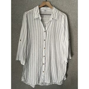 Rosemarine Shirt Womens Medium White Blue Striped‎ Tunic Linen Made In Italy